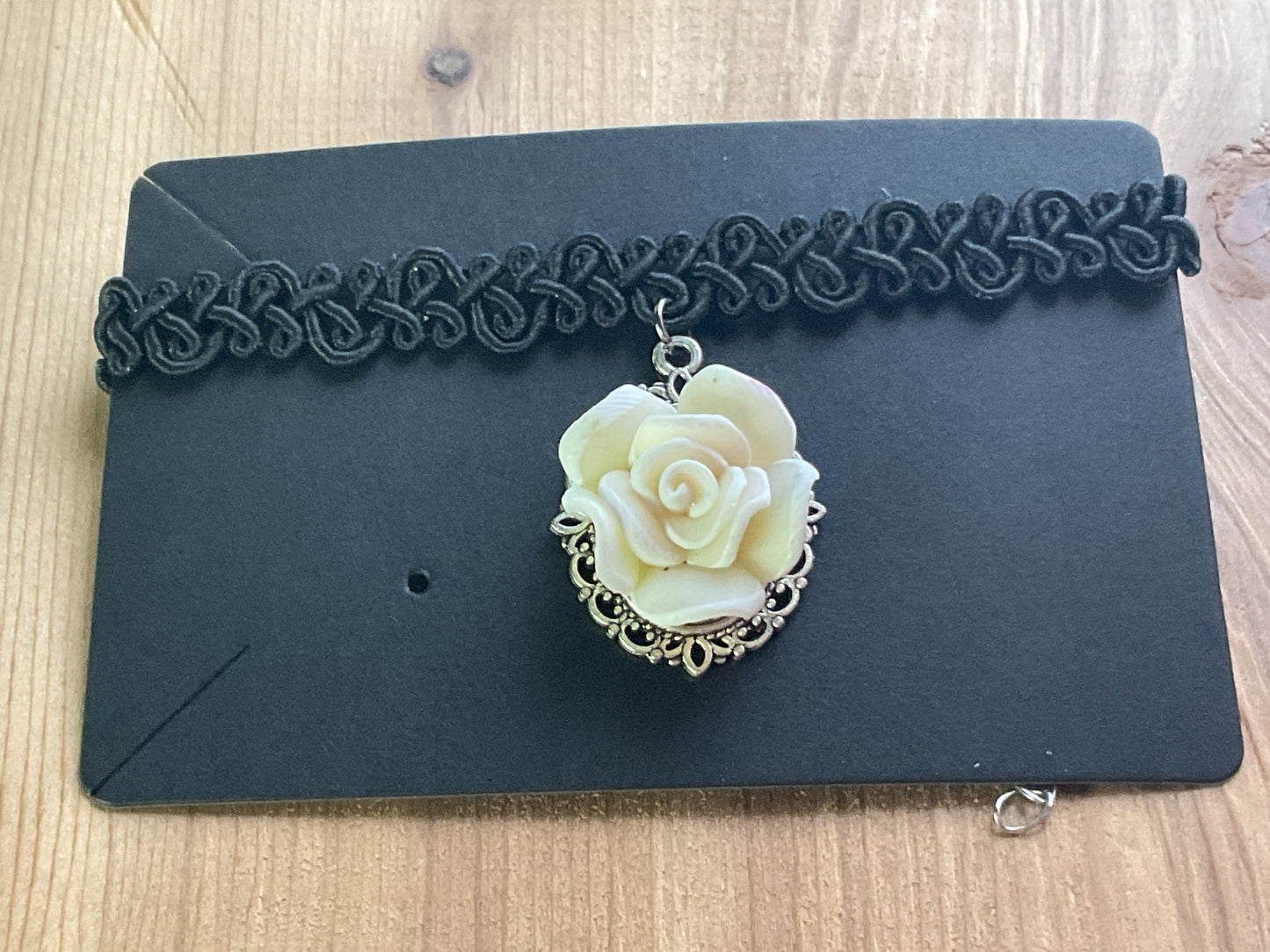 Black Choker/Necklace White Clay Flower