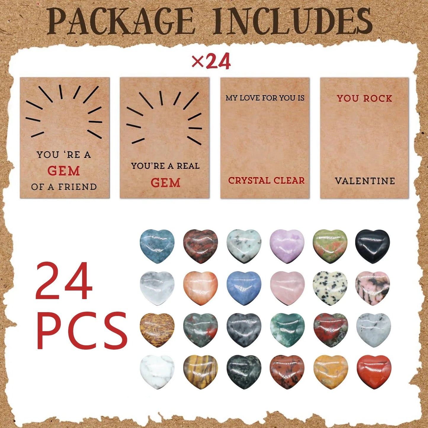 Valentines Day Gifts For Kids 24 Pack Valentines Cards With Heart-Shape Crystals Valentine Gift Exchange For Boys Girls Toddlers