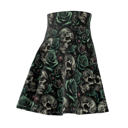 Skater Skirt - Green Roses and Skulls Print