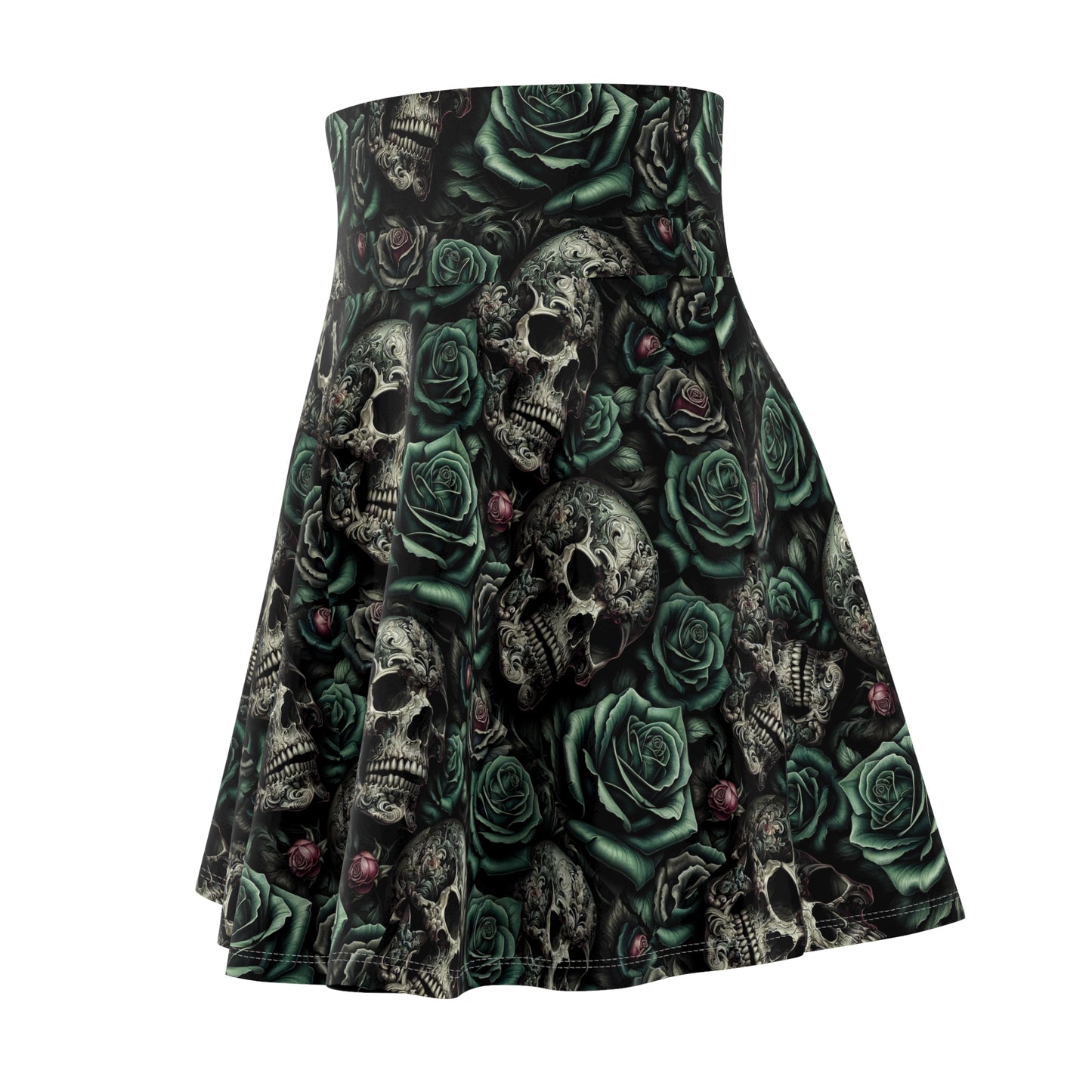 Skater Skirt - Green Roses and Skulls Print