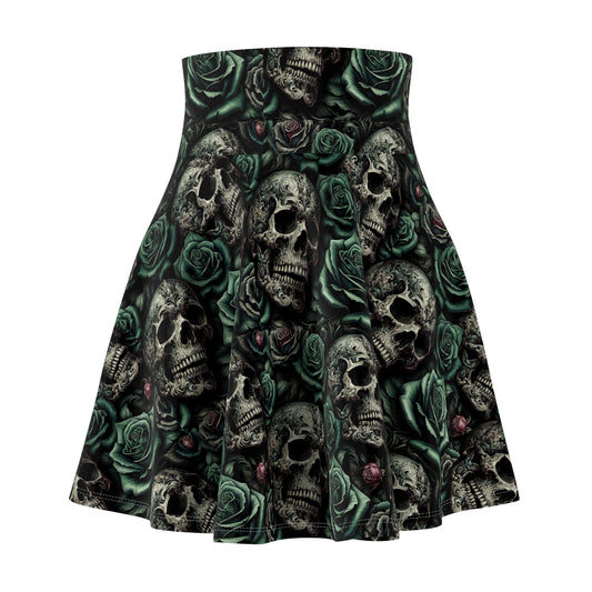 Skater Skirt - Green Roses and Skulls Print