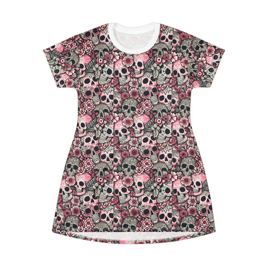 Pink floral skull  T-Shirt Dress (AOP)