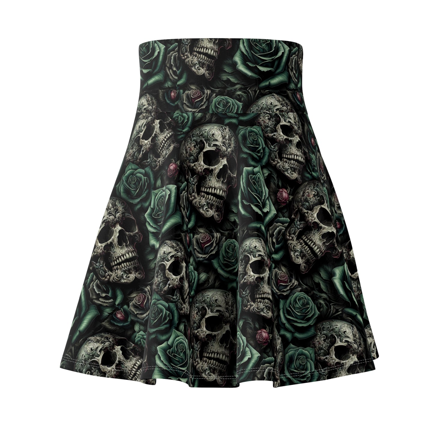 Skater Skirt - Green Roses and Skulls Print