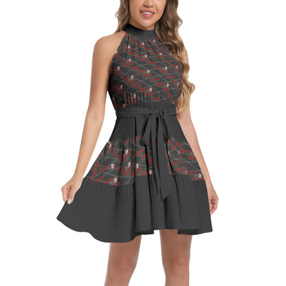 Ruffle Hem Belted Halter Dress