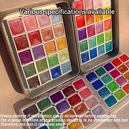 20-Color Metal Watercolor Painting Set, New Portable Box With Sparkling Pearl Solid Watercolor Painting, Art Supplies