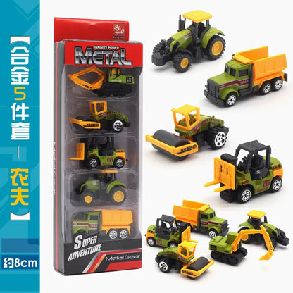 Alloy 5-piece Set Engineering Vehicle Model Excavator Military Tank Children's Toy Car