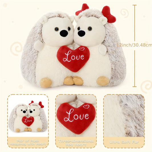 12in Hedgehog  Stuffed Animal With Heart Ears, Love You Heart, Valentine Day Plush Gift For Girlfriend, Boyfriend, Kids