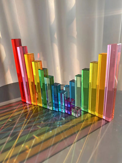 New Kids Acrylic Sparkling 6 sides 3D Gems Wooden Blocks Toy Rainbow Lucite Crystal Steps Building Play Birthday Gift