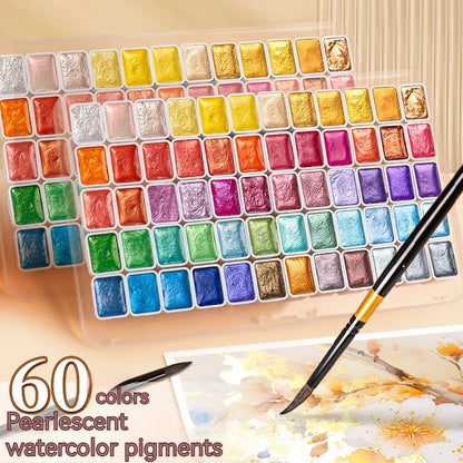 Pearlescent Solid Watercolor Paint Set 12/20/24/60 Color Acuarelas Pigment Glitter Watercolor Painting Artists School Supplies