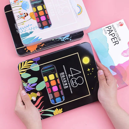 Solid Watercolor 48 Colors with Brush&Paper Acuarelas Pigmento Painting Set With Pigmentation Kids Artists School Art Supplies